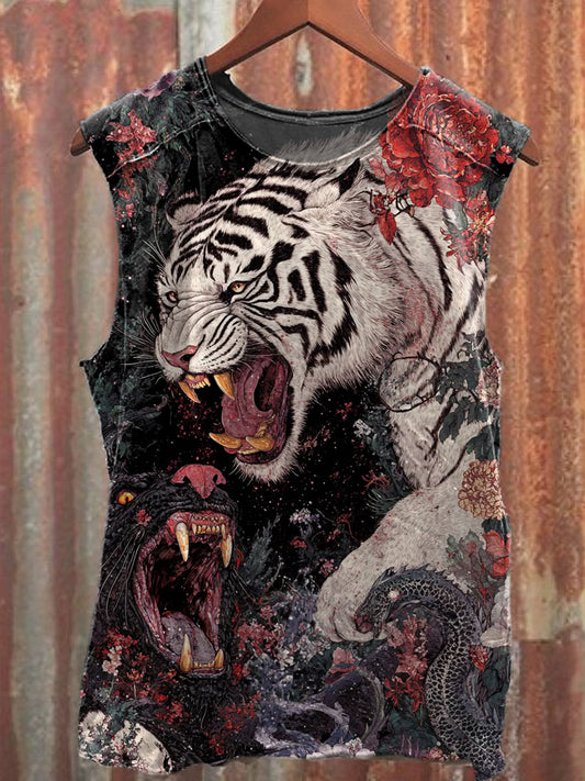 Men's Casual Tiger Printed Tank Top