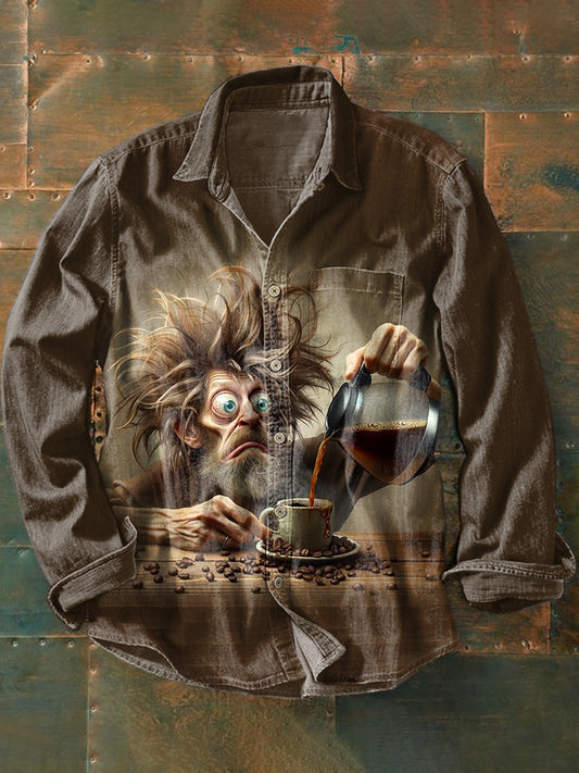 Retro Fun Grandpa Art Illustration Printed Casual Long Sleeve Shirt