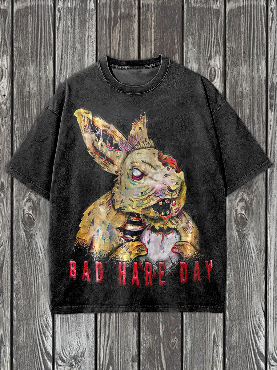 Easter Bunny Illustration Printed Casual Cotton T-Shirt