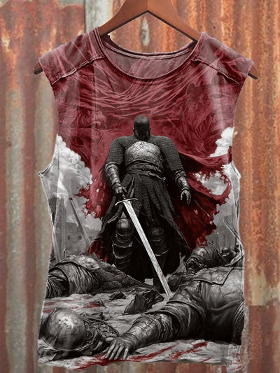 Vintage Crusader Illustration Printed Casual Cotton Tank Top