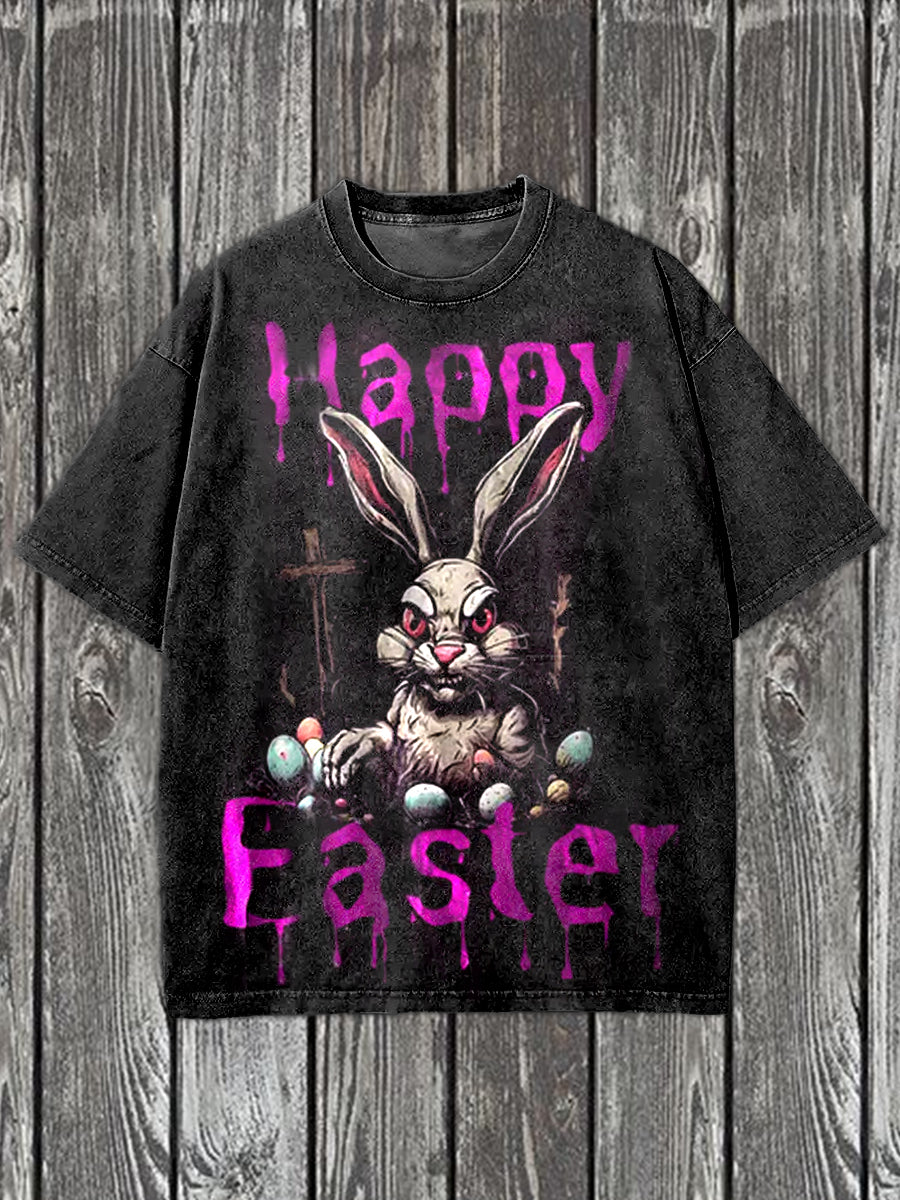 Easter Bunny Illustration Printed Casual Cotton T-Shirt