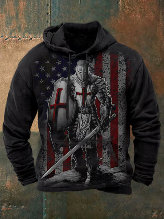 Retro Knight Illustration Printed Casual Sweatshirt