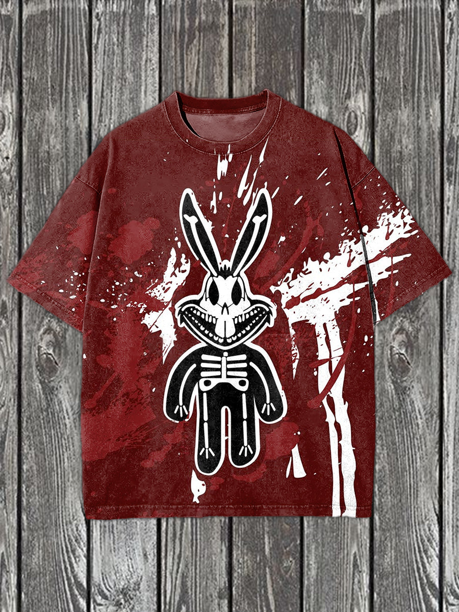 Easter Bunny Illustration Printed Casual Cotton T-Shirt