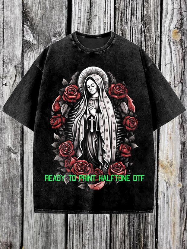 Religion Printed Vintage Fashion Loose Short Sleeve  T-Shirt