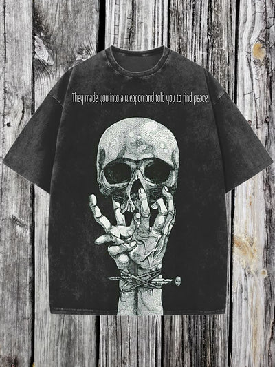 Skull Printed Vintage Fashion Loose Short Sleeve T-Shirt