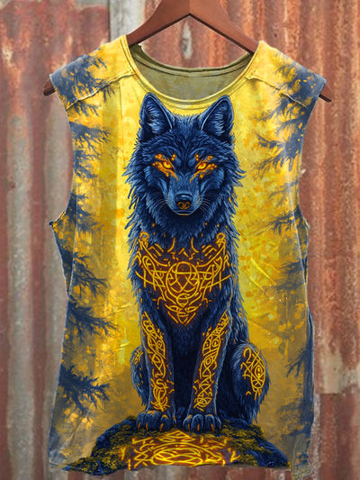 Men's Casual Wolf Printed Tank Top