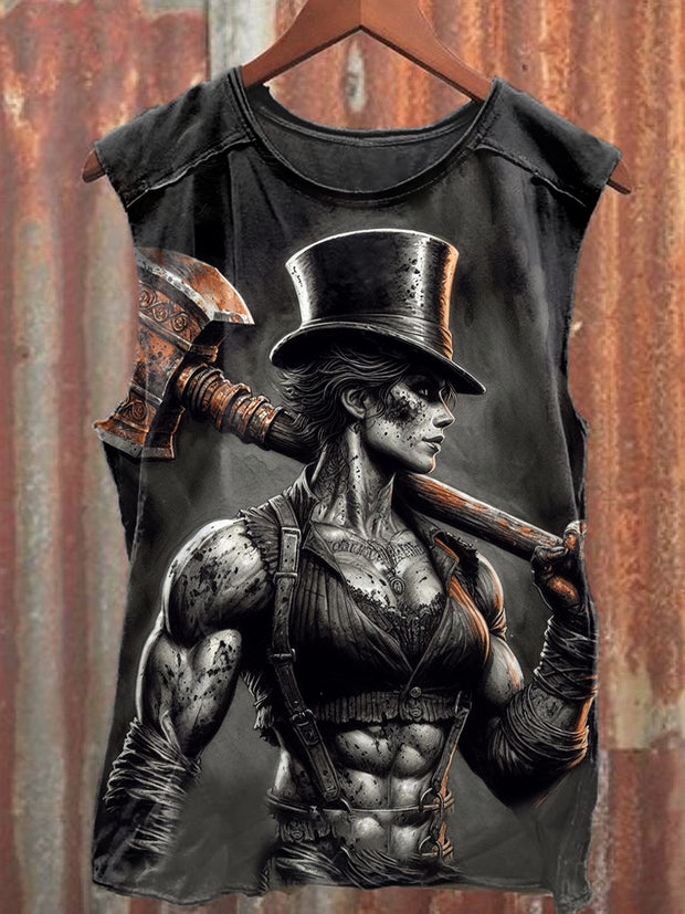 Vintage Art Print Casual Cotton Tank Top