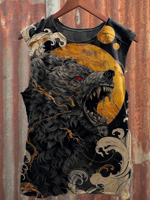 Men's Casual Wolf Printed Tank Top
