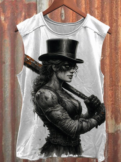 Vintage Art Print Casual Cotton Tank Top