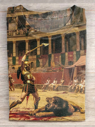 Vintage Colosseum Art Print Casual Cotton T-Shirt