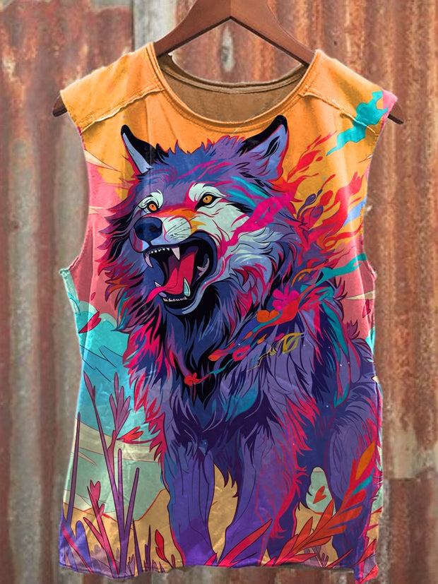 Men's Casual Wolf Printed Tank Top