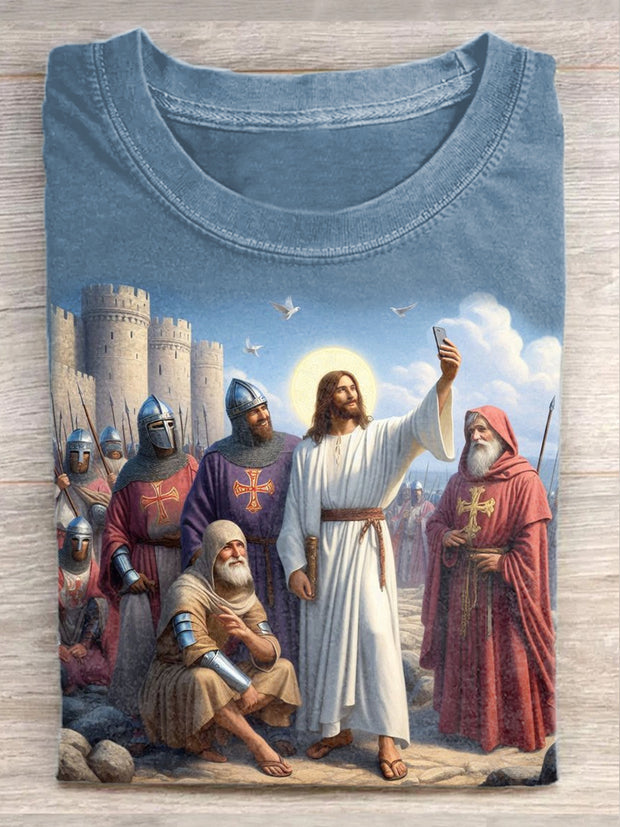 Retro Abstract Selfie Art Print Casual Cotton T-Shirt