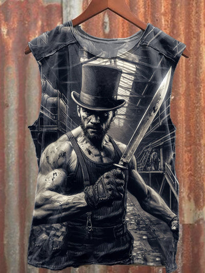 Vintage Art Print Casual Cotton Tank Top