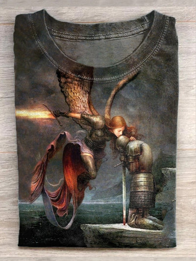 Vintage Knight Art Print Casual Cotton T-Shirt