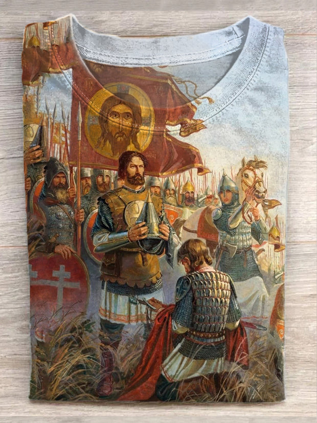 Vintage Knight Art Print Casual Cotton T-Shirt