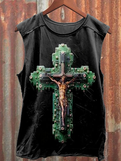 Vintage Jesus Art Print Casual Cotton Tank Top