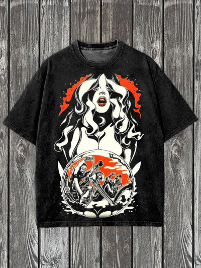 Retro Graffiti Art Print Casual Cotton T-shirt