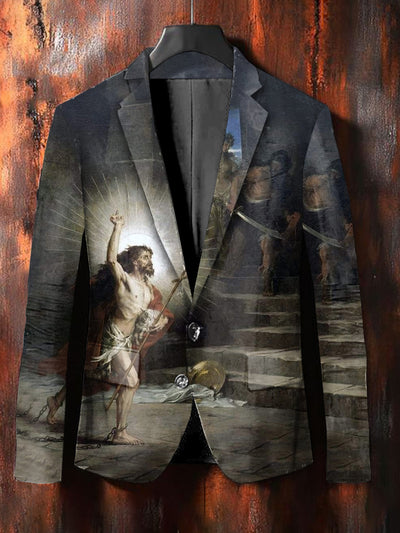 Retro Graffiti Art Print Casual Blazer