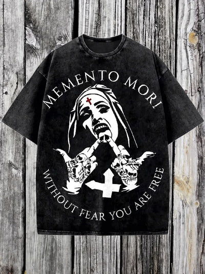 Dark Nun Printed Vintage Fashion Loose Short Sleeve  T-Shirt
