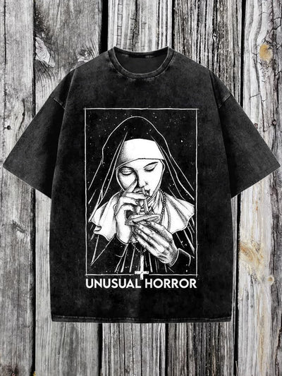 Dark Nun Printed Vintage Fashion Loose Short Sleeve  T-Shirt