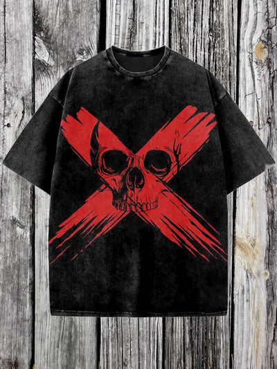 Skull Printed Vintage Fashion Loose Short Sleeve  T-Shirt