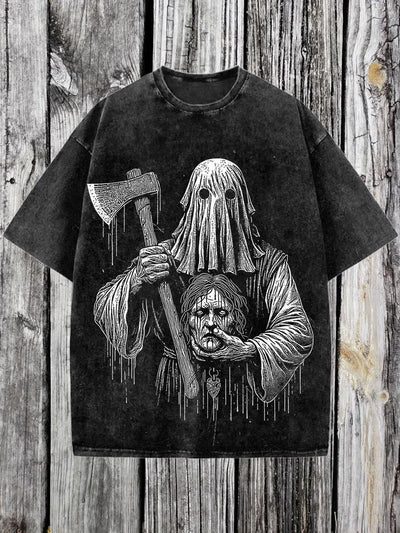 Dark Printed Vintage Fashion Loose Short Sleeve  T-Shirt