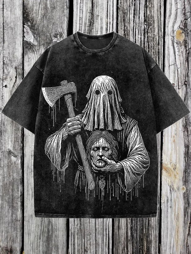 Dark Printed Vintage Fashion Loose Short Sleeve  T-Shirt