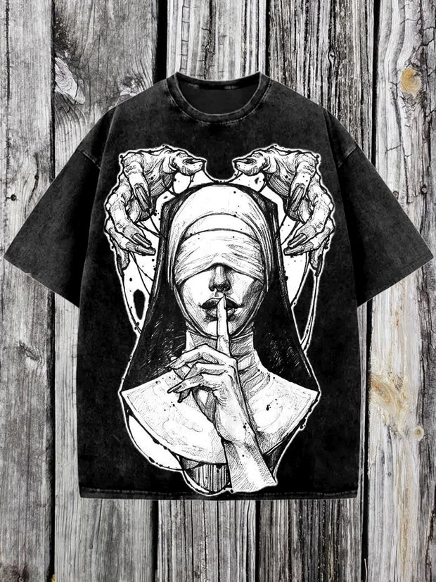 Dark Nun Printed Vintage Fashion Loose Short Sleeve  T-Shirt