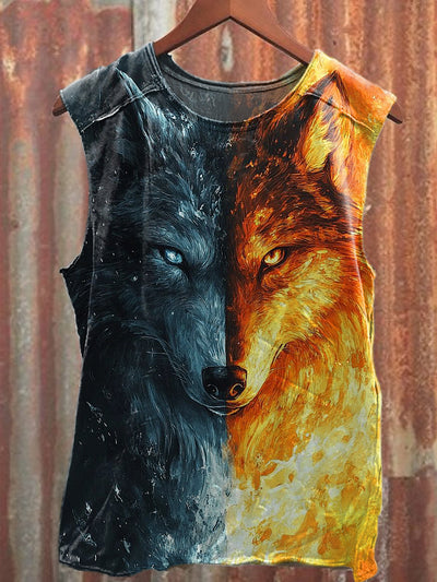 Men's Casual Wolf Printed Tank Top
