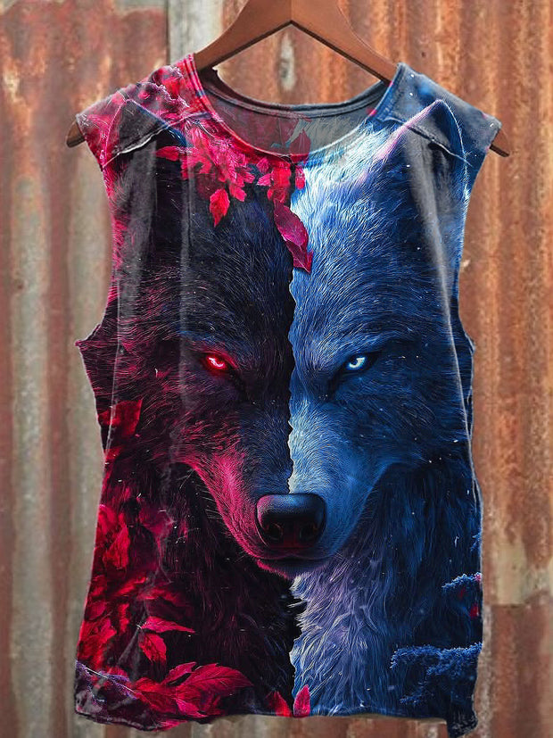 Men's Casual Wolf Printed Tank Top