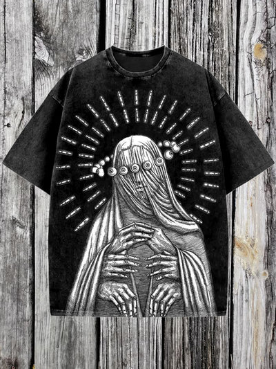 Dark Printed Vintage Fashion Loose Short Sleeve  T-Shirt