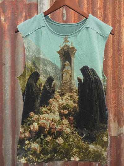 Vintage Prayer Art Print Casual Cotton Tank Top