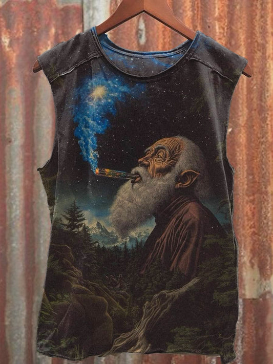 Retro Future Space Illustration Printed Casual Cotton Tank Top