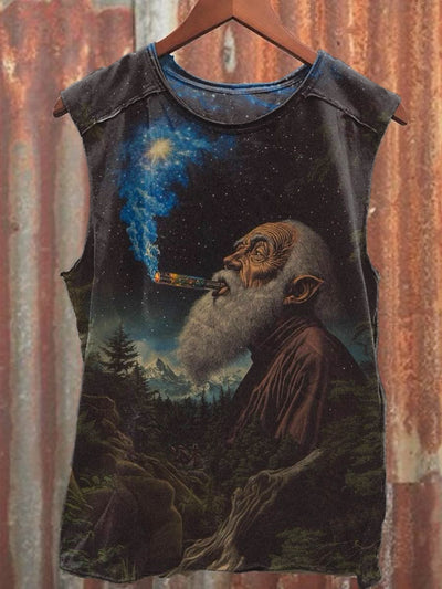 Retro Future Space Illustration Printed Casual Cotton Tank Top