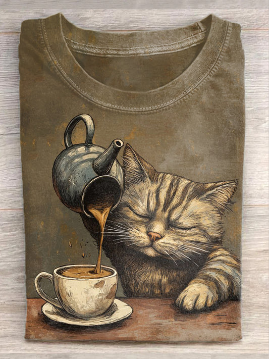 Cute Cat Art Print Casual T-Shirt