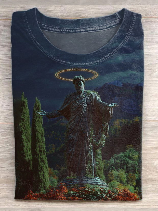 Retro Fantasy Time and Space Art Printed Casual Cotton T-shirt
