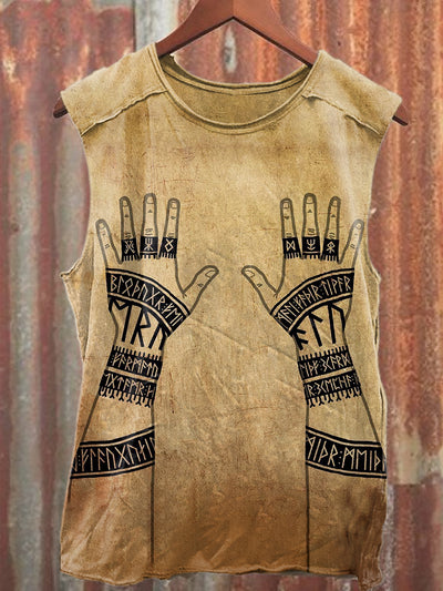 Retro Fashion Folk Viking Art Printed Casual Cotton Tank Top
