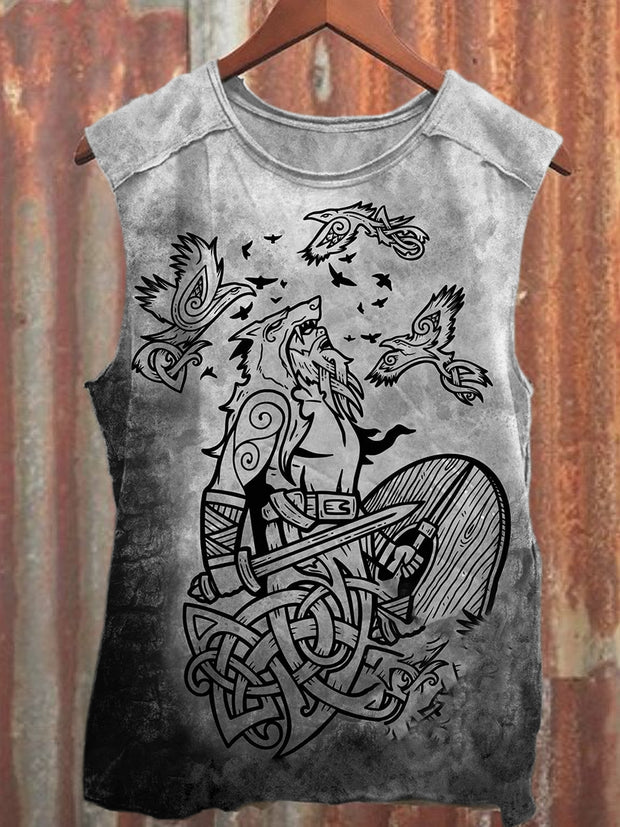Retro Fashion Folk Viking Art Printed Casual Cotton Tank Top