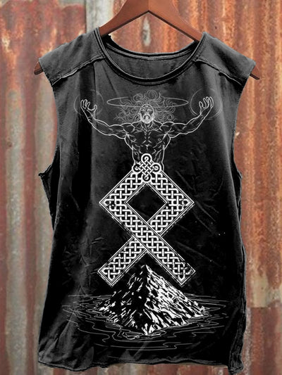 Retro Fashion Folk Viking Art Printed Casual Cotton Tank Top