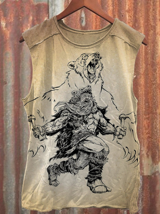 Retro Fashion Folk Viking Art Printed Casual Cotton Tank Top