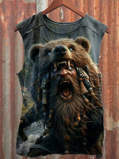 Retro Fashion Folk Viking Art Printed Casual Cotton Tank Top