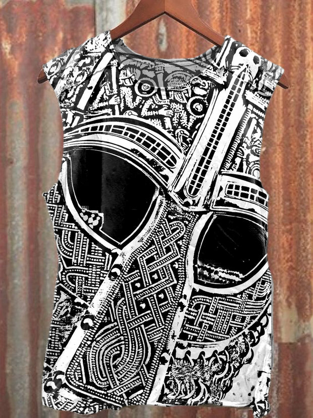 Retro Fashion Folk Viking Art Printed Casual Cotton Tank Top