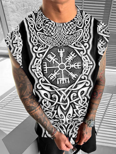 Fashionable Viking Art Print Casual Cotton Tank Top