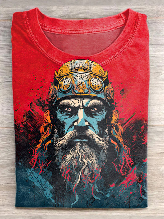Fashion Graffiti Folk Viking Art Print Casual Cotton T-shirt