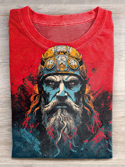 Fashion Graffiti Folk Viking Art Print Casual Cotton T-shirt