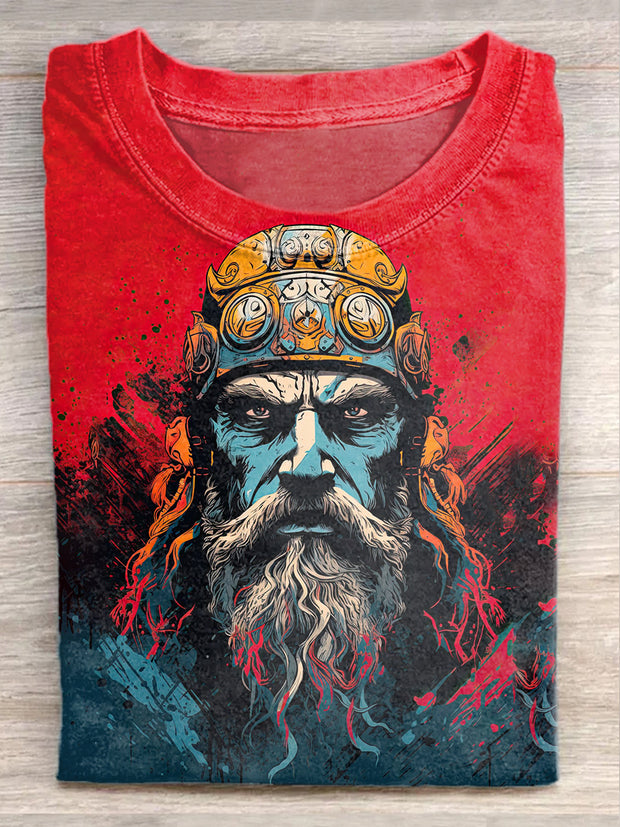 Fashion Graffiti Folk Viking Art Print Casual Cotton T-shirt