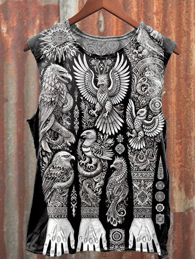 Retro Fashion Folk Viking Art Printed Casual Cotton Tank Top