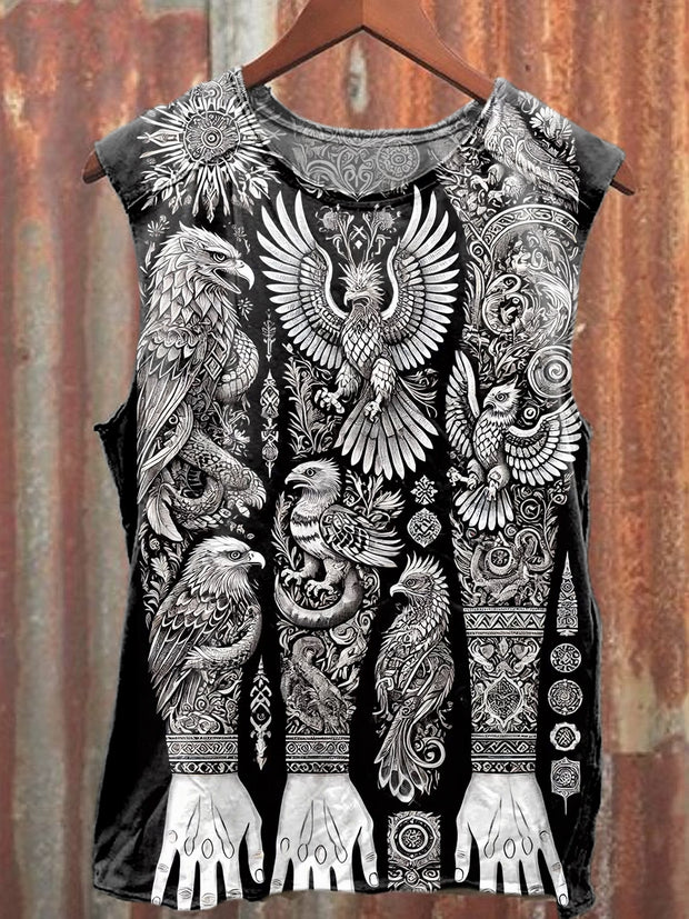 Retro Fashion Folk Viking Art Printed Casual Cotton Tank Top