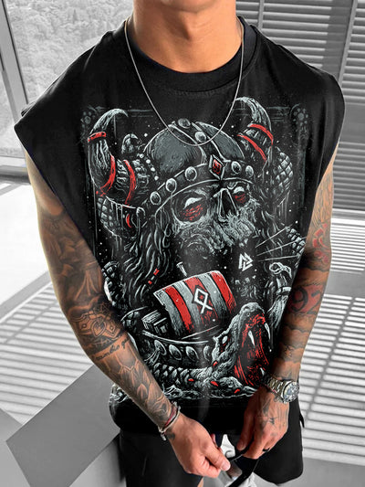 Fashionable Viking Art Print Casual Cotton Tank Top
