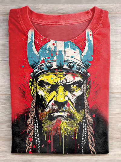 Fashion Graffiti Folk Viking Art Print Casual Cotton T-shirt